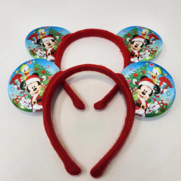 Disney Mickey Mouse Donald Duck Mickey Ears Christmas Holiday Headband Set of 2 - Picture 2 of 3